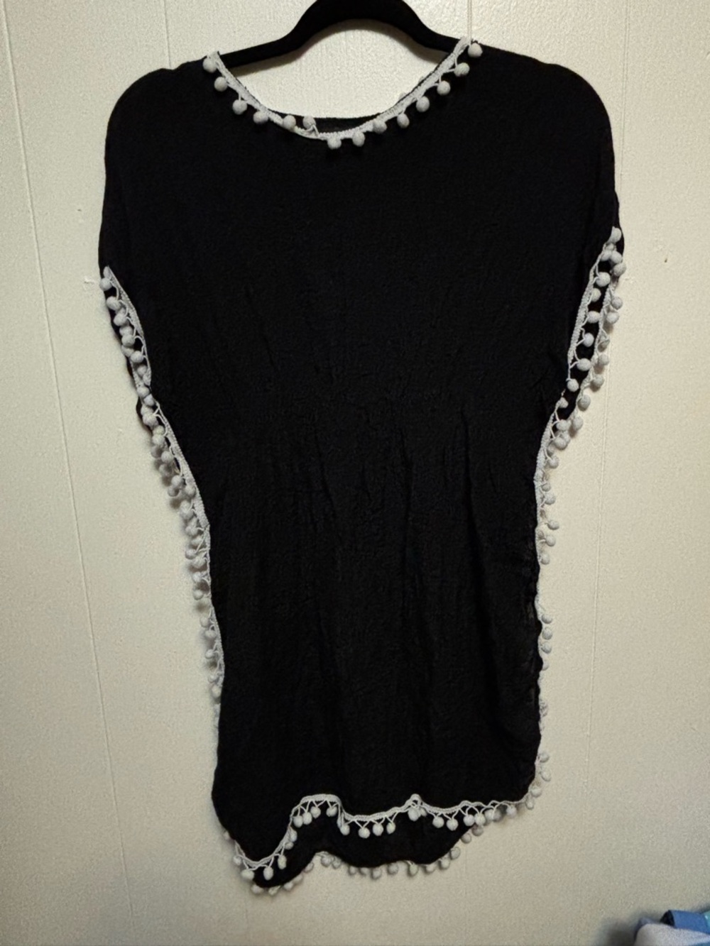 SHEIN Black Swim Coverup with White Pom-Pom Trim